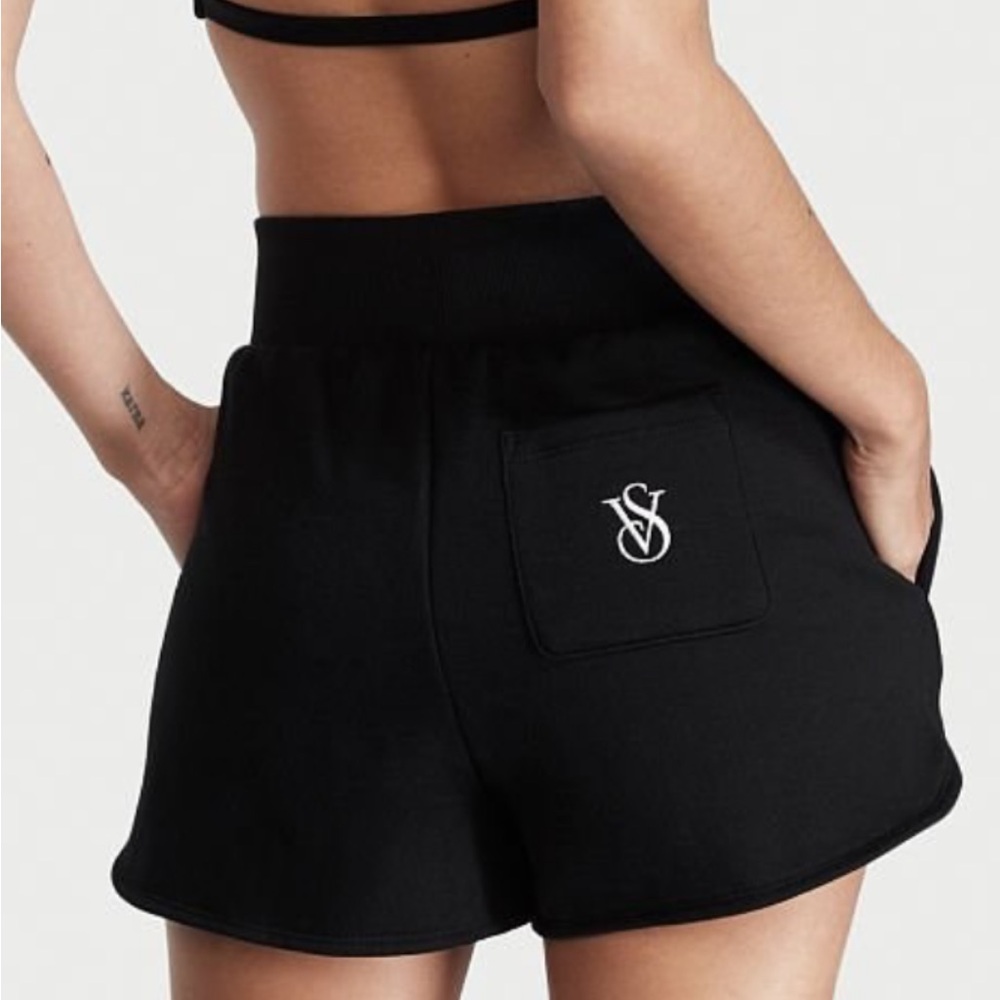 NWT Victoria's Secret Black Athletic Shorts On Point Cotton Fleece High Waist - Picture 2 of 7